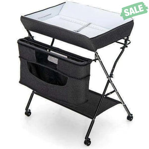 Portable Adjustable Height Newborn Nursery Organizer with Wheel-Black Black Changing Tables
