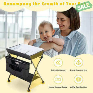 Portable Adjustable Height Newborn Nursery Organizer with Wheel-Black Black Changing Tables