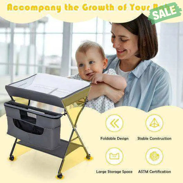 Portable Adjustable Height Newborn Nursery Organizer with Wheel-Black Black Changing Tables