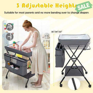 Portable Adjustable Height Newborn Nursery Organizer with Wheel-Black Black Changing Tables