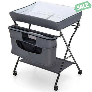Portable Adjustable Height Newborn Nursery Organizer with Wheel-Black Gray Changing Tables