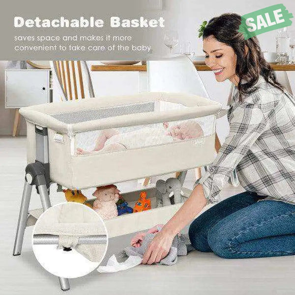 Portable Baby Bedside Sleeper with Adjustable Heights and Angle Beige Bassinets & Bedside Sleepers