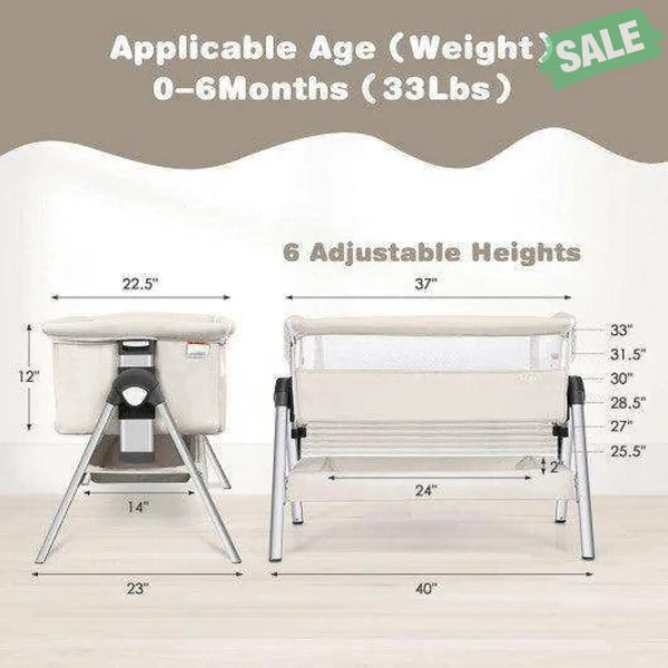 Portable Baby Bedside Sleeper with Adjustable Heights and Angle Beige Bassinets & Bedside Sleepers