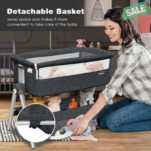 Portable Baby Bedside Sleeper with Adjustable Heights and Angle-Gray
