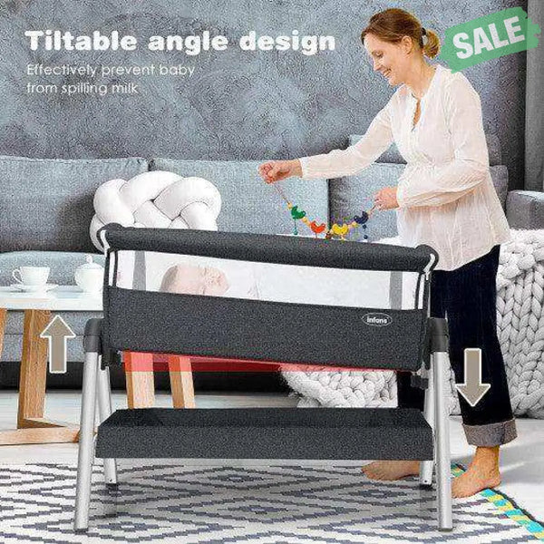 Portable Baby Bedside Sleeper with Adjustable Heights and Angle-Gray
