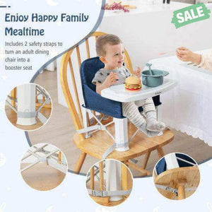 Portable Baby Booster Seat with Straps and Double Tray-Blue
