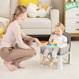 Portable Baby Booster Seat with Straps and Double Tray-Gray