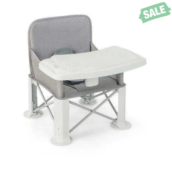 Portable Baby Booster Seat with Straps and Double Tray-Gray