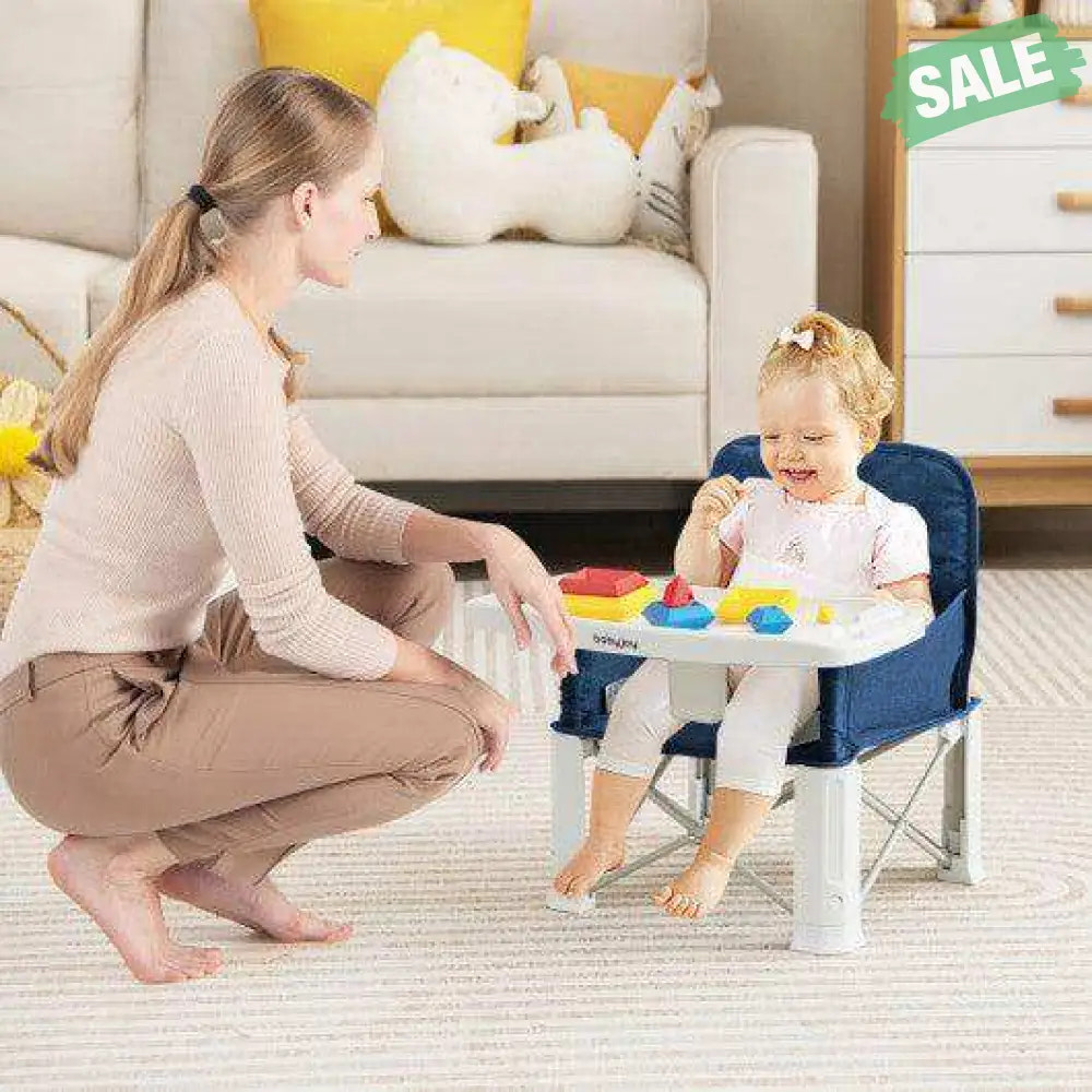 Portable Baby Booster Seat with Straps and Double Tray-Gray