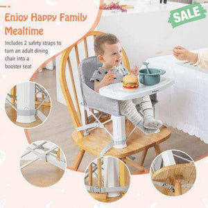 Portable Baby Booster Seat with Straps and Double Tray-Gray