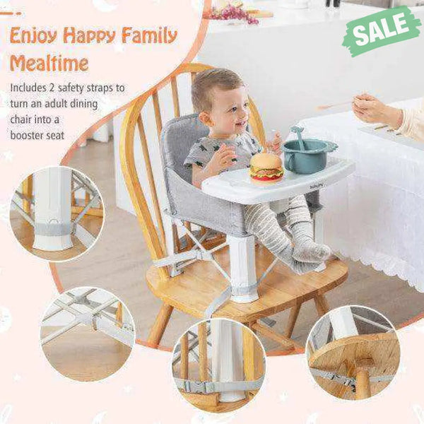 Portable Baby Booster Seat with Straps and Double Tray-Gray