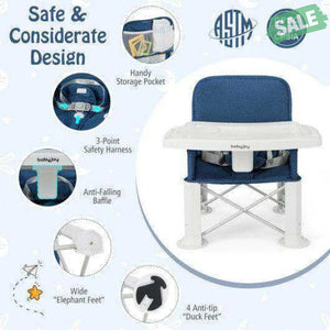 Portable Baby Booster Seat with Straps and Double Tray-Blue