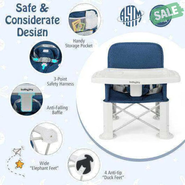 Portable Baby Booster Seat with Straps and Double Tray-Blue