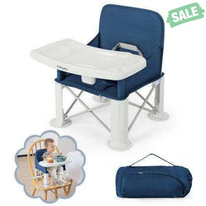 Portable Baby Booster Seat with Straps and Double Tray-Blue