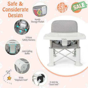 Portable Baby Booster Seat with Straps and Double Tray-Gray