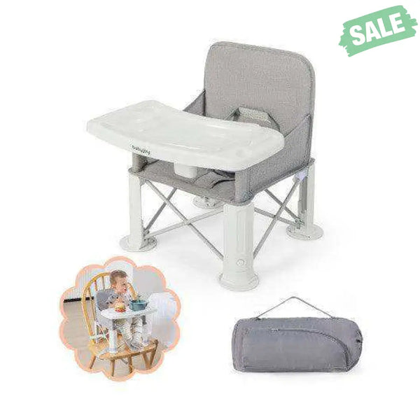 Portable Baby Booster Seat with Straps and Double Tray-Gray