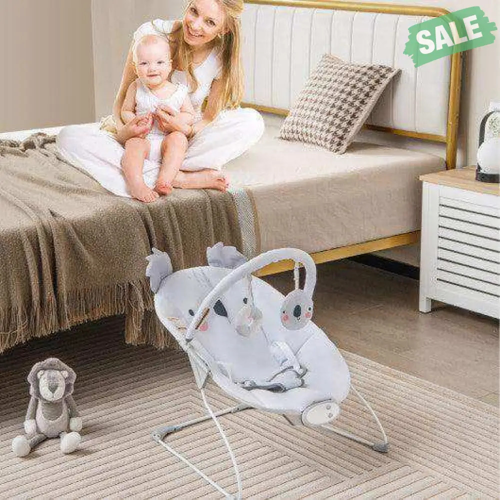 Portable Baby Bouncer Infant Rocker Seat with Detachable Toy Bar-Gray Baby Bouncer & Rocker