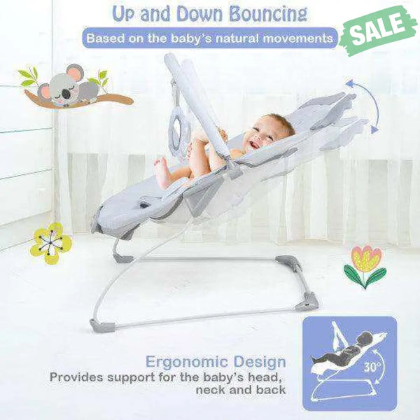 Portable Baby Bouncer Infant Rocker Seat with Detachable Toy Bar-Gray Baby Bouncer & Rocker