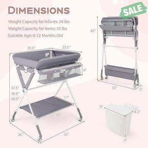 Portable Baby Changing Table with 3-Level Adjustable Height-Beige Gray Changing Tables