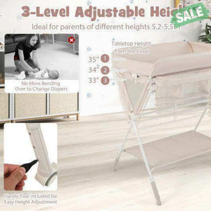 Portable Baby Changing Table with 3-Level Adjustable Height-Beige Gray Changing Tables