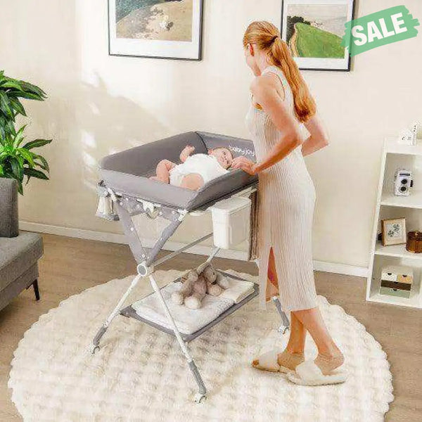 Portable Baby Changing Table with 3-Level Adjustable Height-Beige Gray Changing Tables