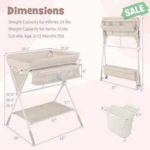 Portable Baby Changing Table with 3-Level Adjustable Height-Beige Gray Changing Tables