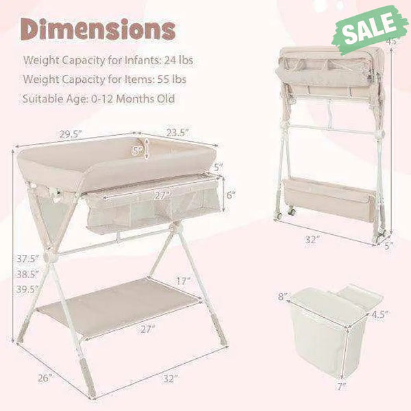 Portable Baby Changing Table with 3-Level Adjustable Height-Beige Gray Changing Tables