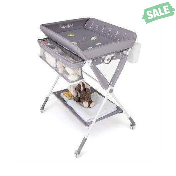 Portable Baby Changing Table with 3-Level Adjustable Height-Beige Gray Changing Tables