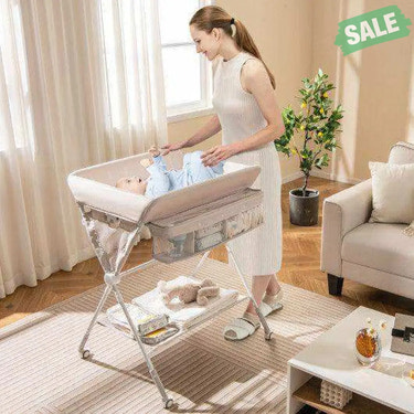 Portable Baby Changing Table with 3-Level Adjustable Height-Beige Gray Changing Tables