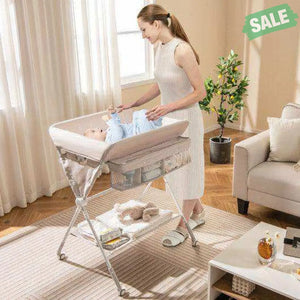 Portable Baby Changing Table with 3-Level Adjustable Height-Beige Gray Changing Tables