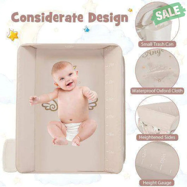 Portable Baby Changing Table with 3-Level Adjustable Height-Beige Gray Changing Tables