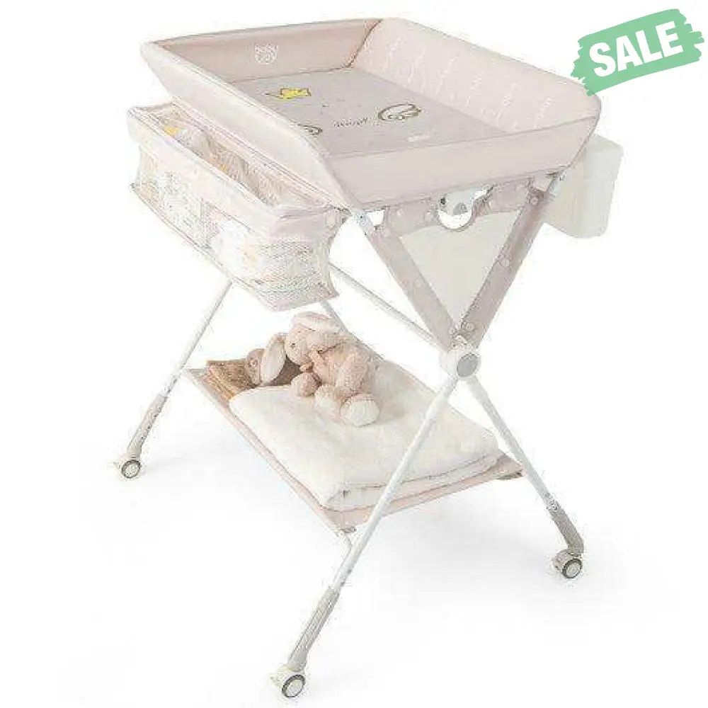 Portable Baby Changing Table with 3-Level Adjustable Height-Beige Gray Changing Tables