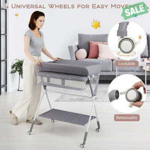 Portable Baby Changing Table with 3-Level Adjustable Height-Beige Gray Changing Tables