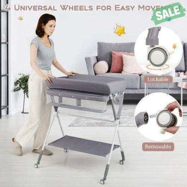 Portable Baby Changing Table with 3-Level Adjustable Height-Beige Gray Changing Tables