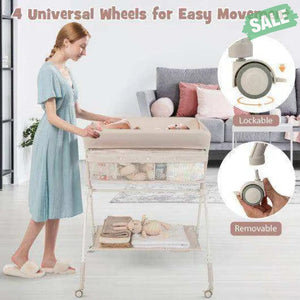 Portable Baby Changing Table with 3-Level Adjustable Height-Beige Gray Changing Tables