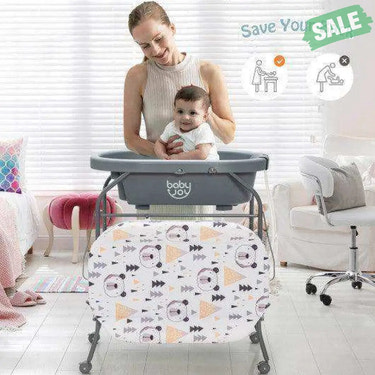 Portable Baby Changing Table with Storage Basket and Shelves-Gray Gray Changing Tables