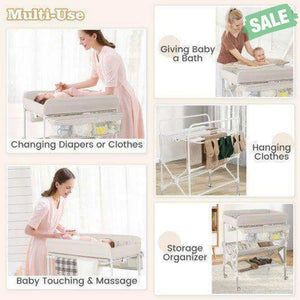Portable Baby Changing Table with Wheels and Large Storage Rack-Gray Gray Changing Tables
