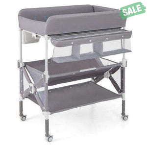 Portable Baby Changing Table with Wheels and Large Storage Rack-Gray Gray Changing Tables
