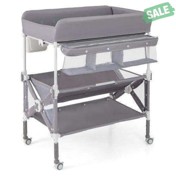 Portable Baby Changing Table with Wheels and Large Storage Rack-Gray Gray Changing Tables