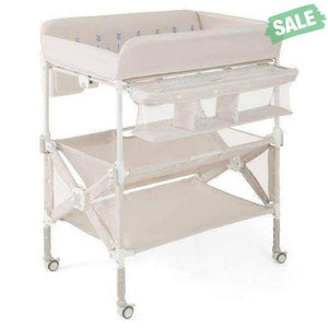 Portable Baby Changing Table with Wheels and Large Storage Rack-Natural