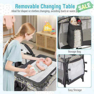 Portable Baby Nursery Center 4-in-1 Portable Travel Crib-Light Gray