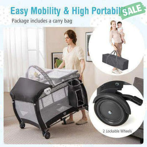 Portable Baby Nursery Center 4-in-1 Portable Travel Crib-Light Gray