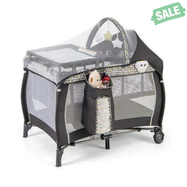 Portable Baby Nursery Center 4-in-1 Portable Travel Crib-Light Gray
