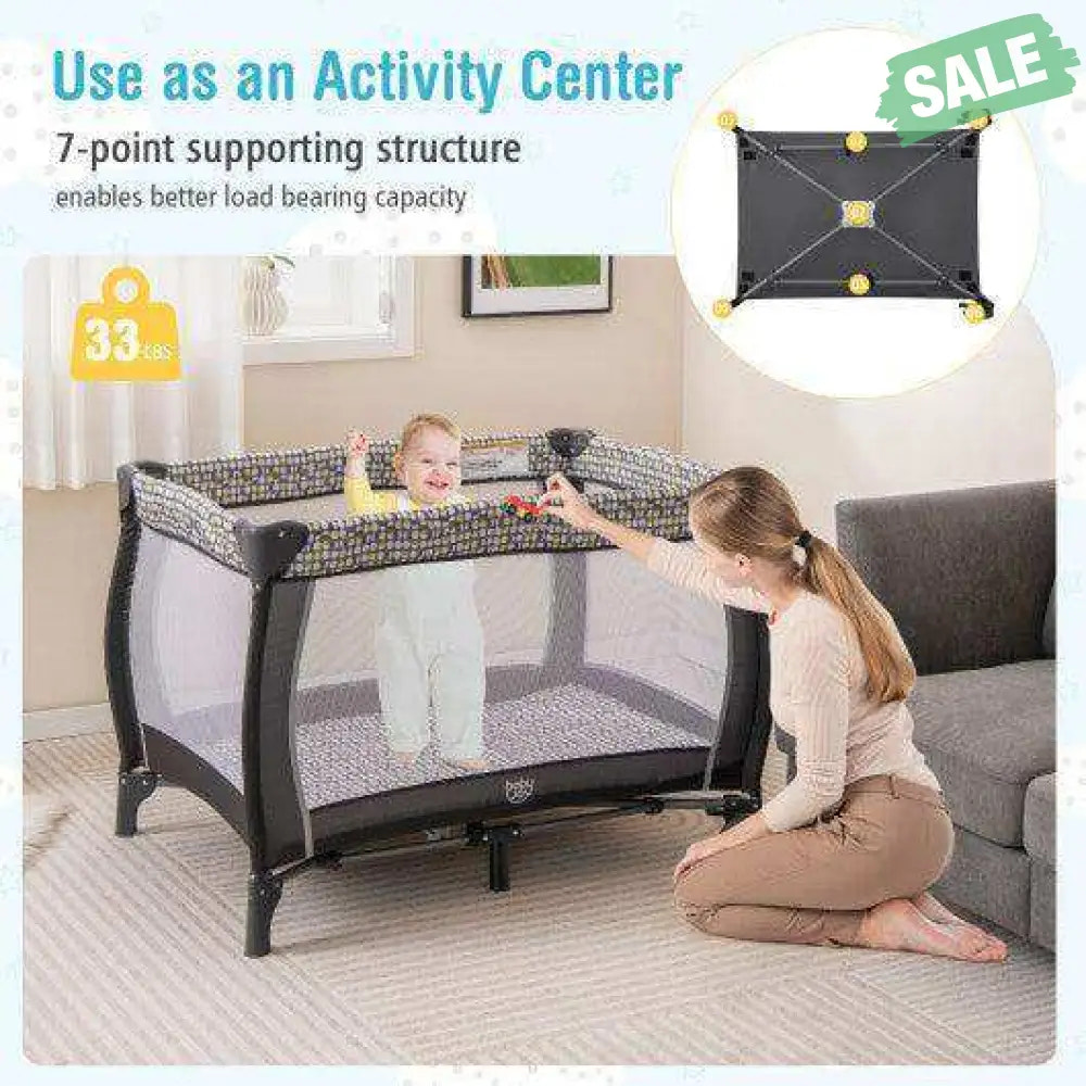 Portable Baby Nursery Center 4-in-1 Portable Travel Crib-Gray
