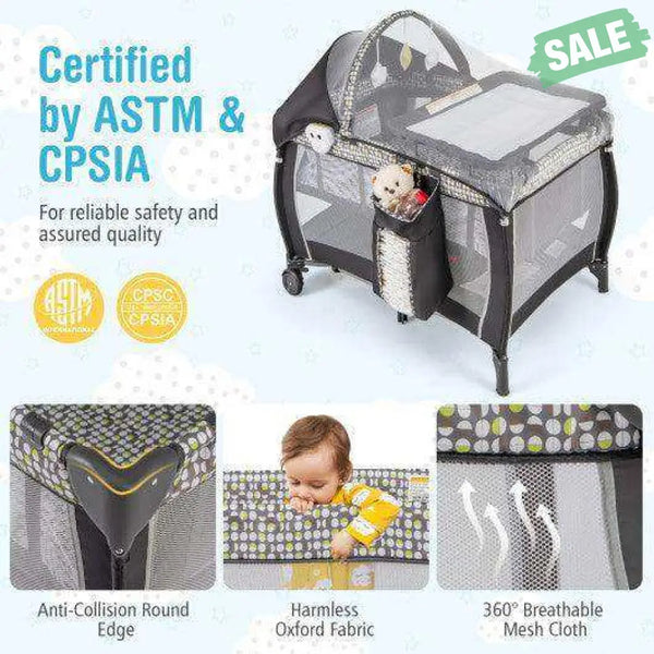 Portable Baby Nursery Center 4-in-1 Portable Travel Crib-Light Gray