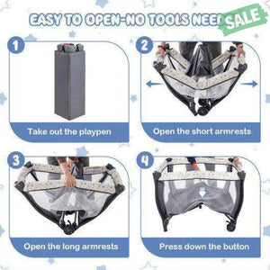 Portable Baby Playard with Changing Table Bassinet and Music Box-Gray Multicolor Baby Playpen & Playards