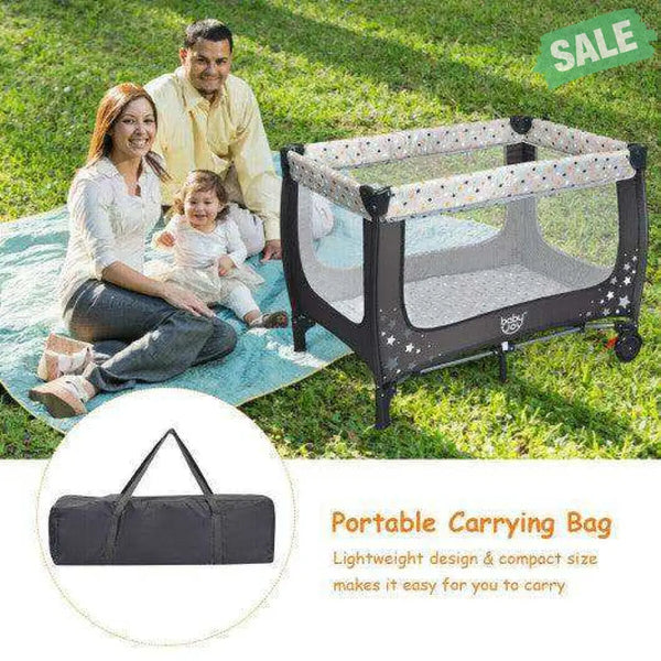 Portable Baby Playpen with Mattress Foldable Design-Blue Gray Baby Playpen & Playards