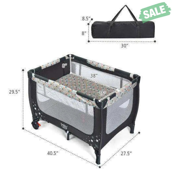 Portable Baby Playpen with Mattress Foldable Design-Blue Gray Baby Playpen & Playards