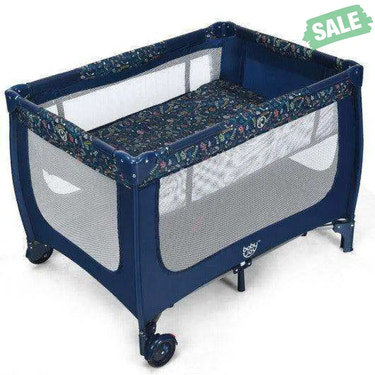 Portable Baby Playpen with Mattress Foldable Design-Blue Gray Baby Playpen & Playards