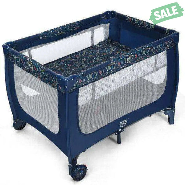 Portable Baby Playpen with Mattress Foldable Design-Blue Gray Baby Playpen & Playards
